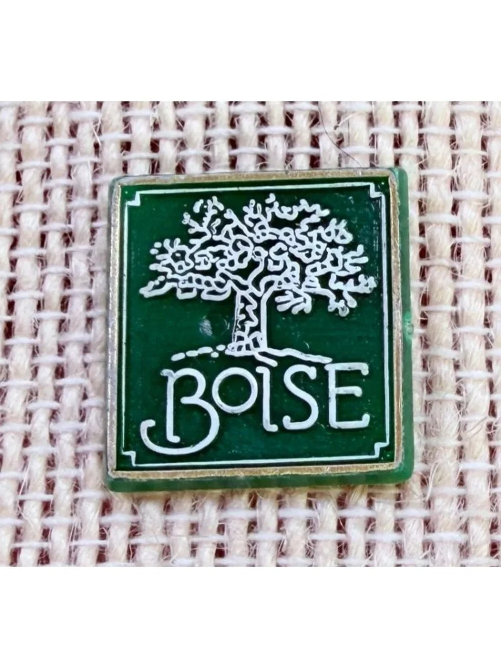 Boise Idaho Green Lapel Pin City of Trees Design Vintage Travel Souvenir
